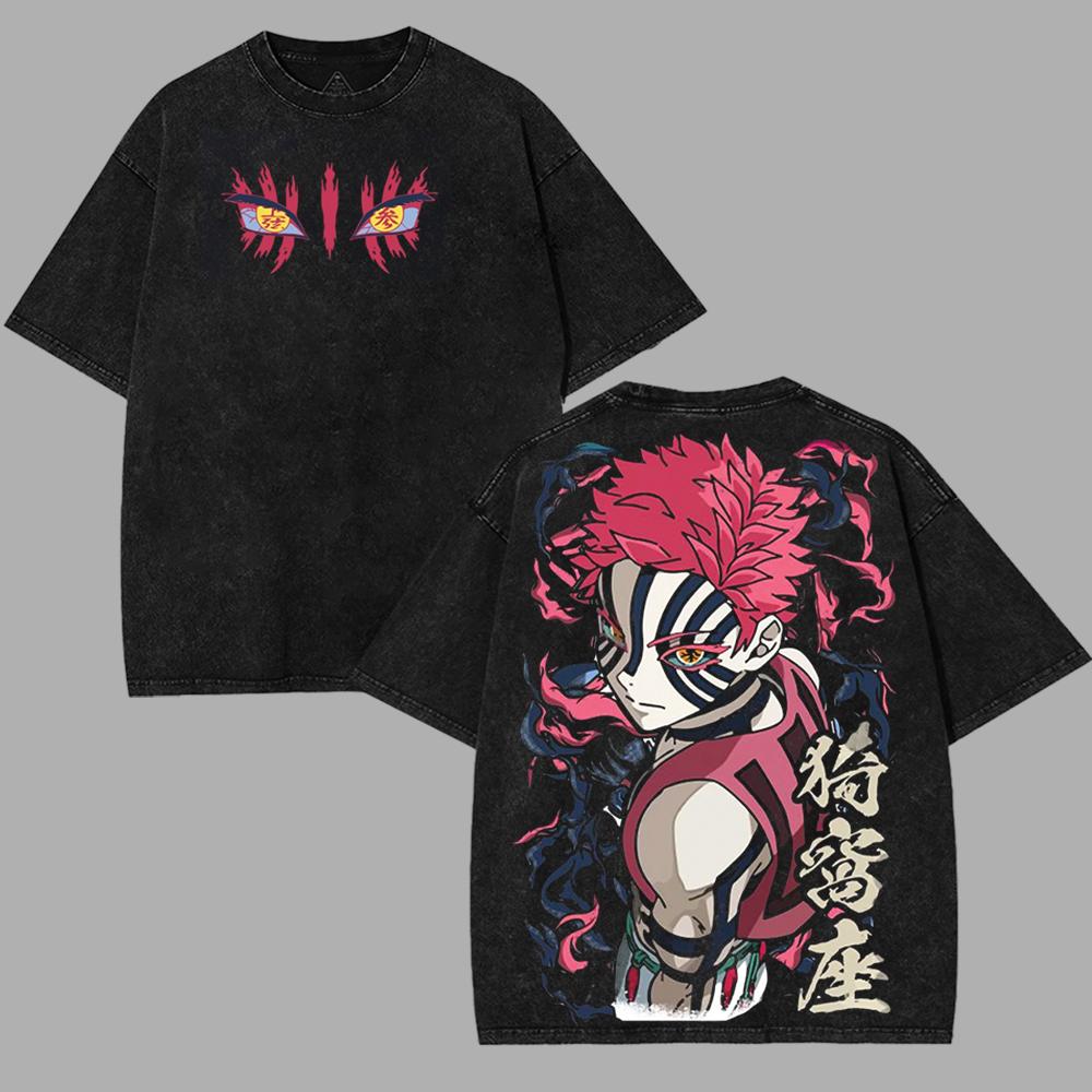 Akaza Upper moon Demon Slayer Kimetsu  – Washed Tee Cotton Menswear Top  | SEP 30