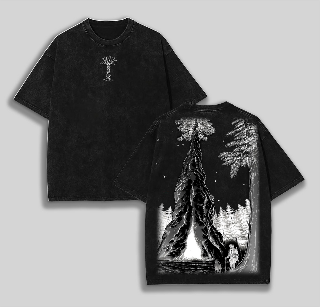 The Founding Tree x Attack On Titan Anime Double Printed Men's Vintage Tees Oversized Washed Tee