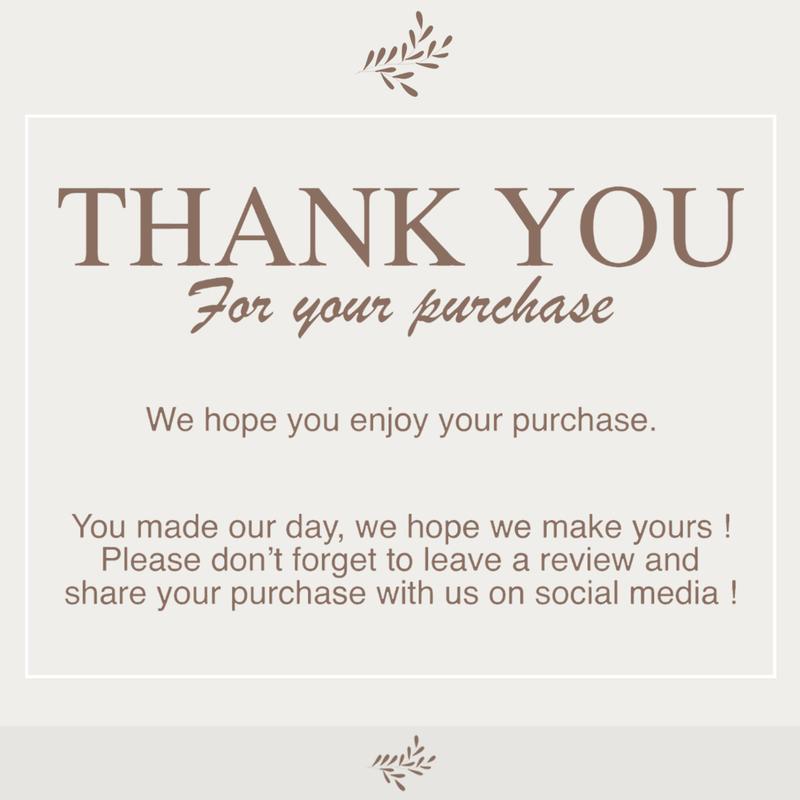 Thank you message for a purchase with decorative elements on a light background