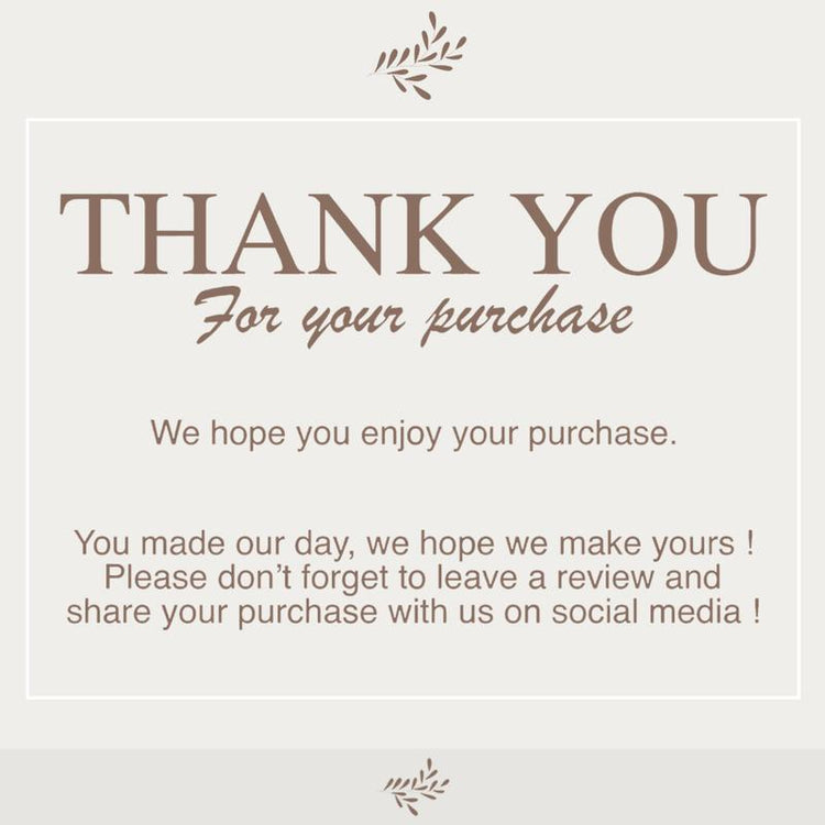 Thank you message for a purchase with decorative elements on a light background