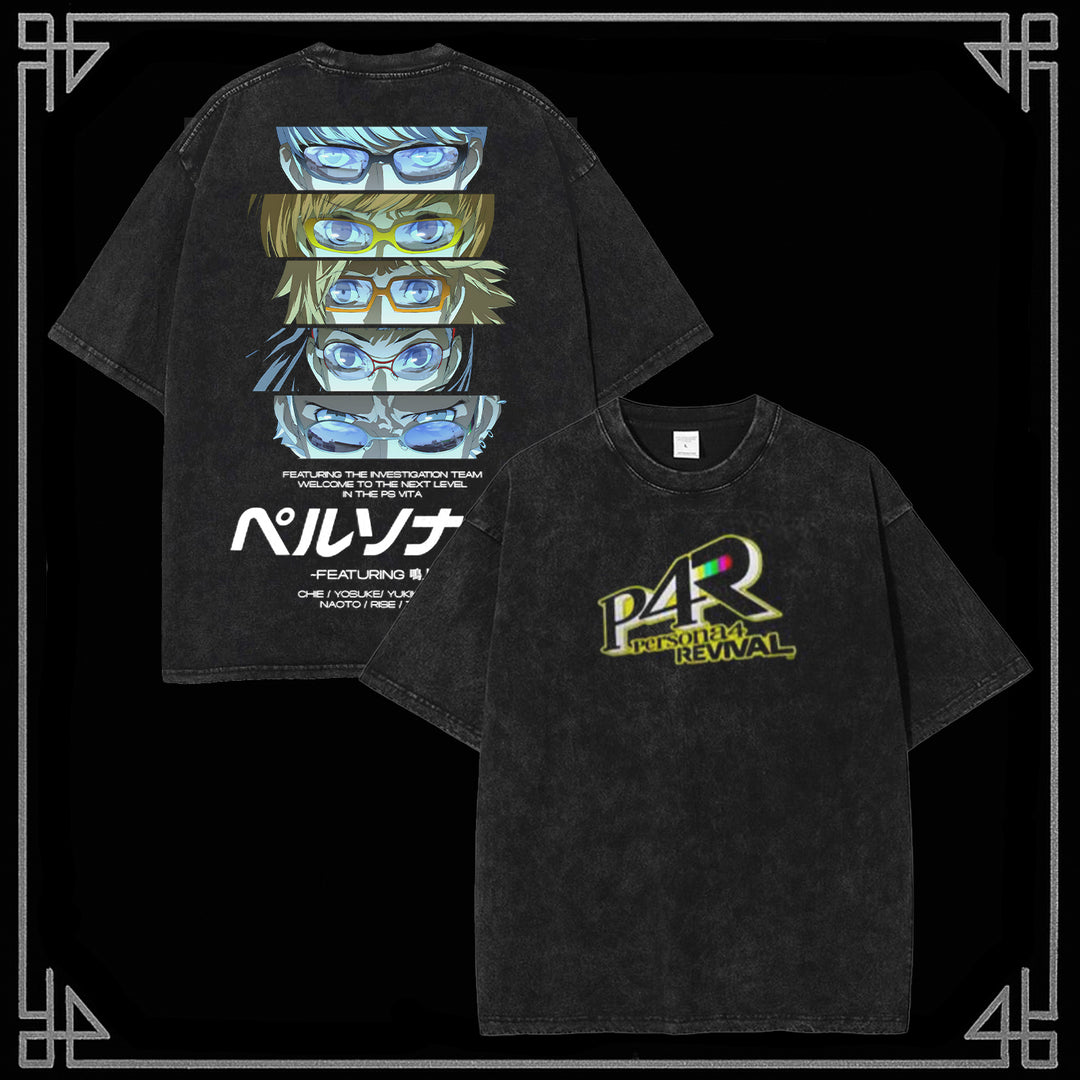 Persona 4 Graphic Unisex Round Neck Anime Washed T-Shirt