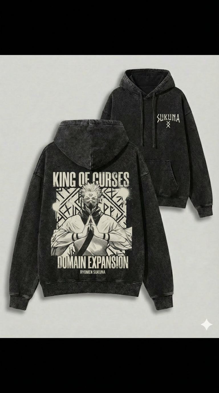 KING OF CURSES – Domain Expansion Dark Washed Tee & Hoodie