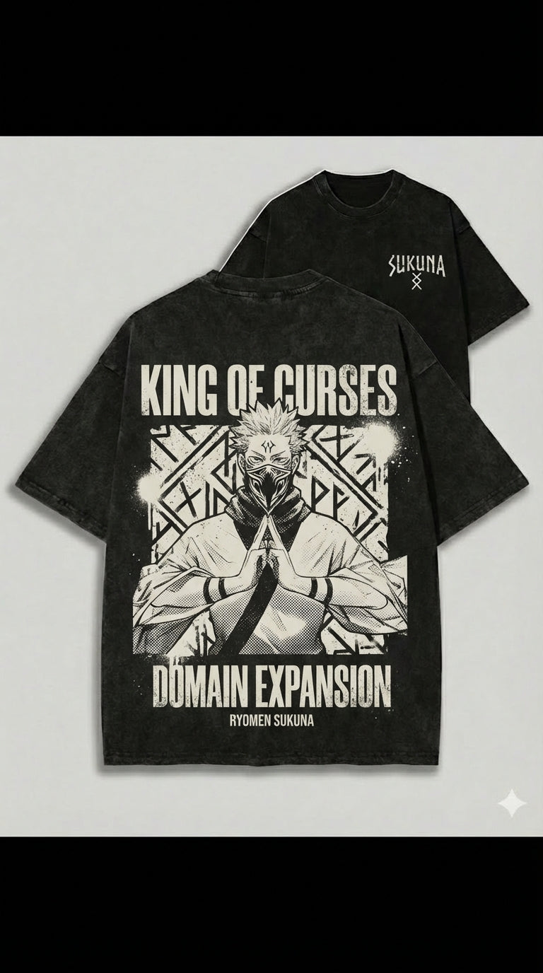 KING OF CURSES – Domain Expansion Dark Washed Tee & Hoodie