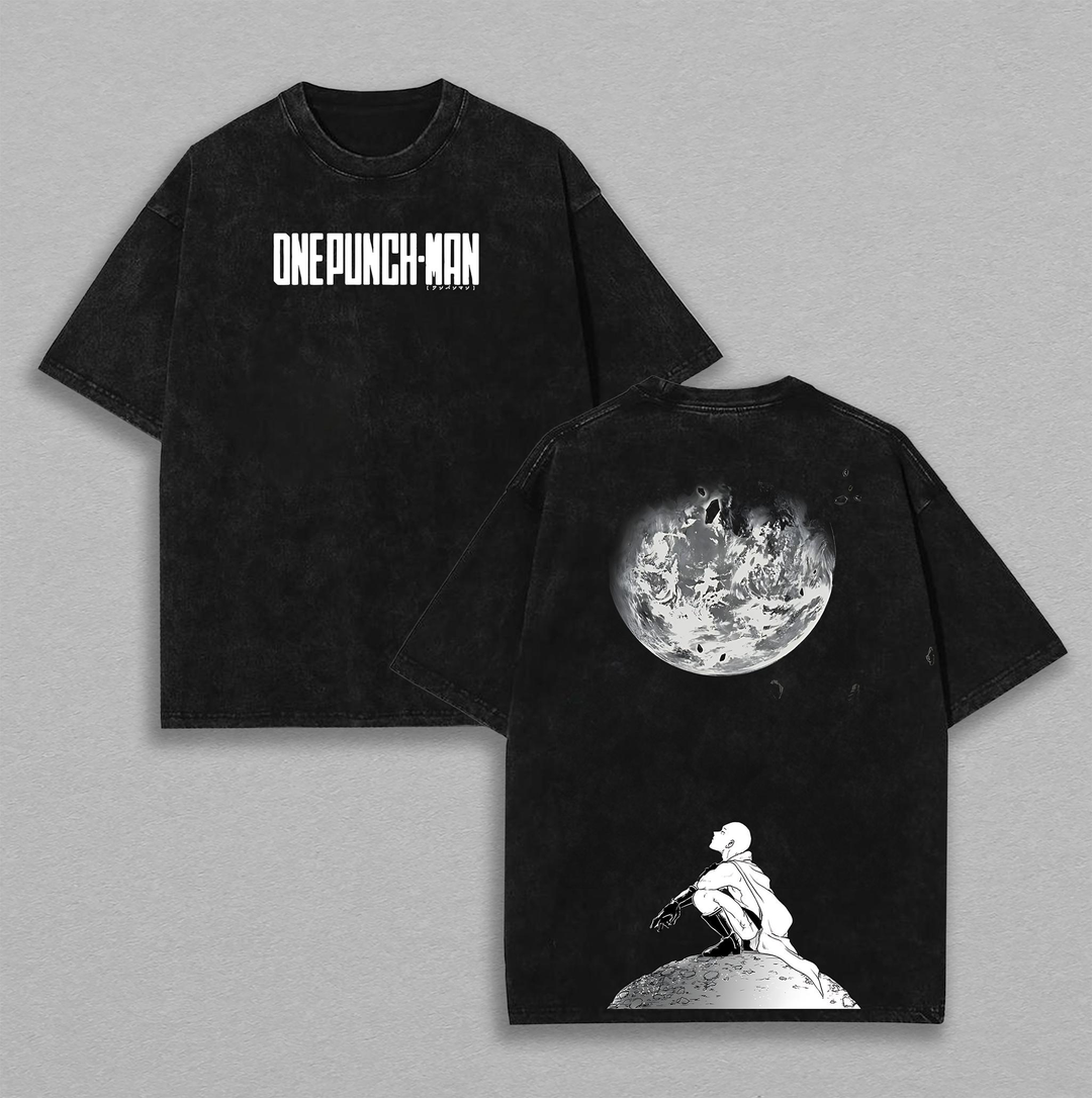 "Saitama One Punch" Retro Vintage Ver 2 Unisex Oversize Anime Hoodie Manga Acid Washed
