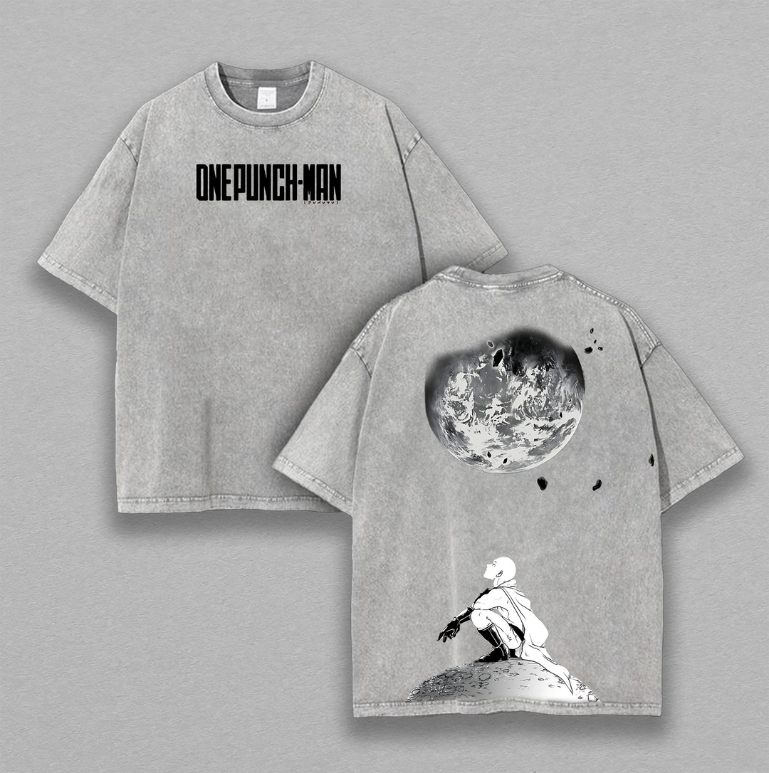 "Saitama One Punch" Retro Vintage Ver 2 Unisex Oversize Anime Hoodie Manga Acid Washed