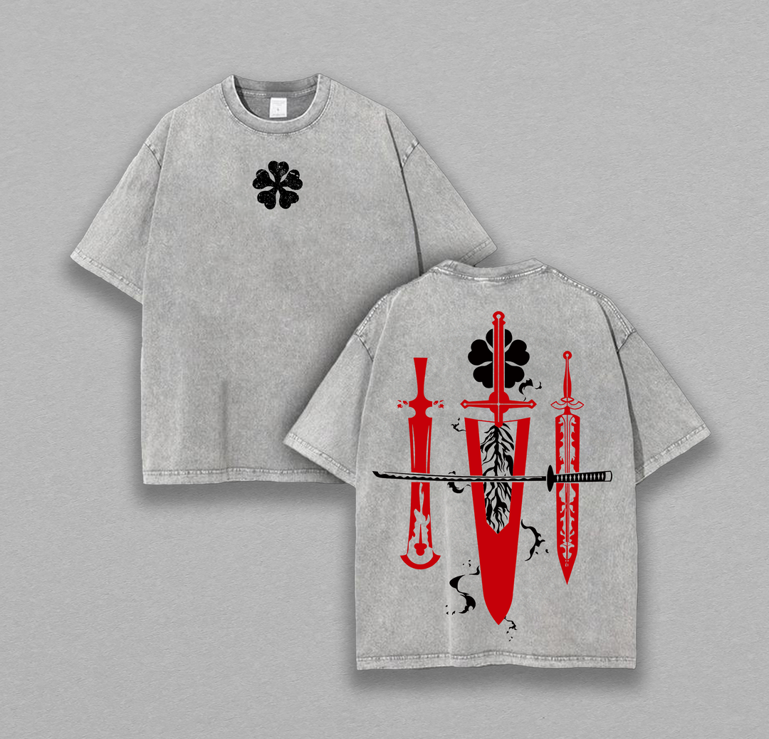 Limited Edition Asta "Demon Slayer Sword" - Black Clover Anime Double Printed Oversize Lightweight Acid Washed Tee, Gift For anime lover