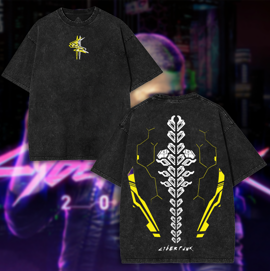Cyberpunk 2077 Anime Double Printed Vintage Washed Tees