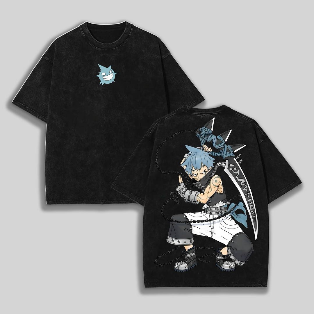 Black Star Soul Eater Rare Unisex Oversize Anime Manga Washed Heavyweight Cotton T-shirt