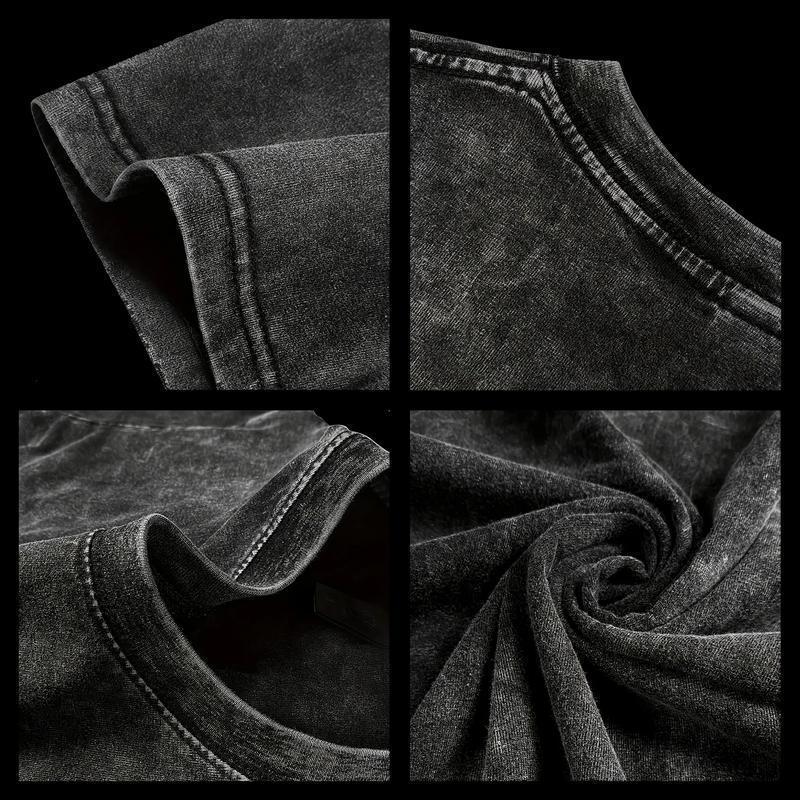 Close-up of black denim fabric with stitching details in a collage format.