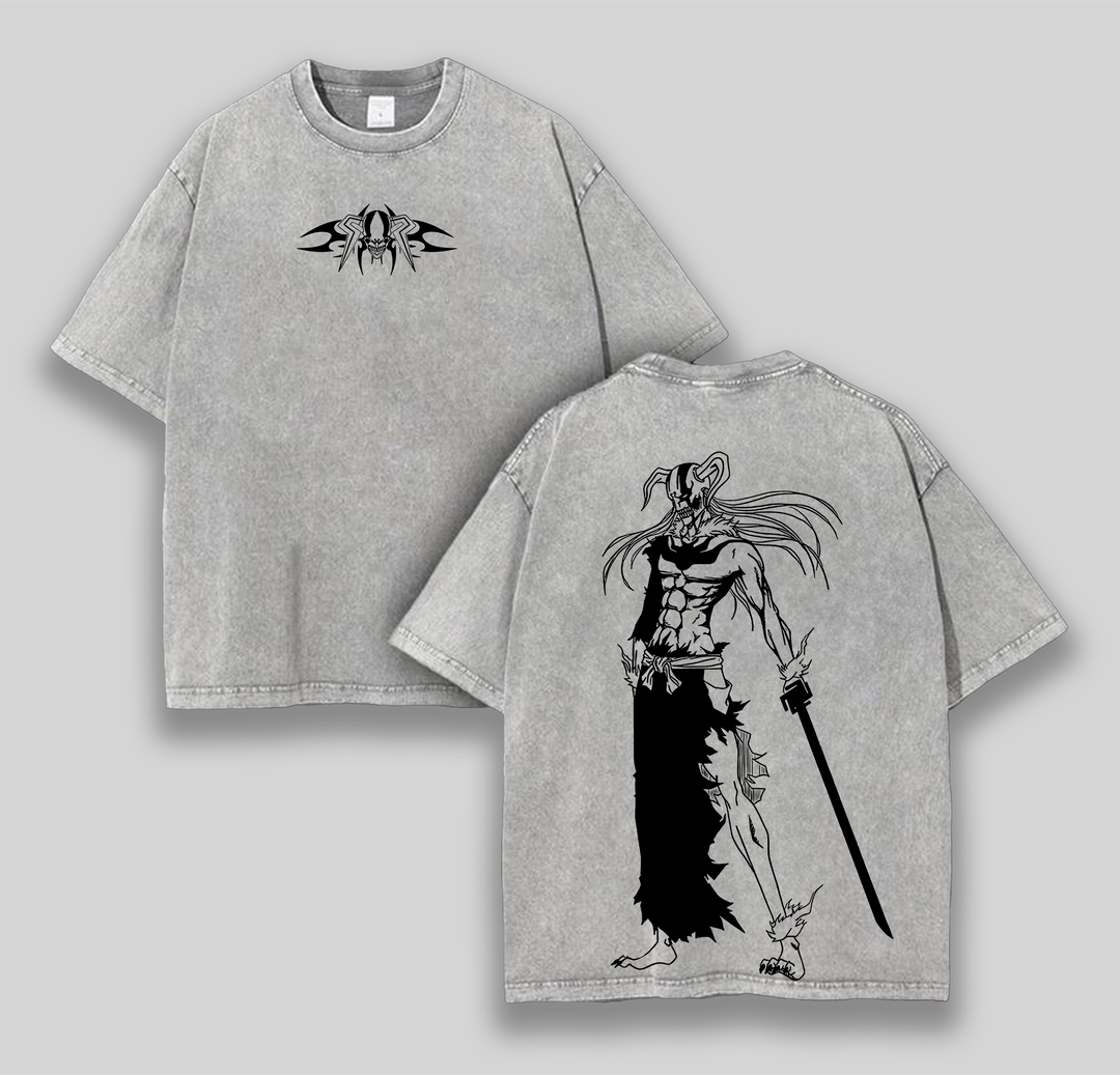 Retro Vintage Kurosaki Ichigo Hollow Bleach Anime Double Printed Washed T-Shirt