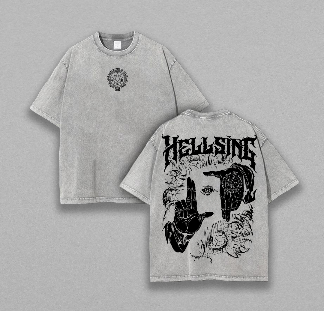 Retro Heavy Limited 'Alucard Hellsing Hand Signs' Vintage Washed Hoodie | Unisex Oversized Heavyweight Anime Hoodie for Fans
