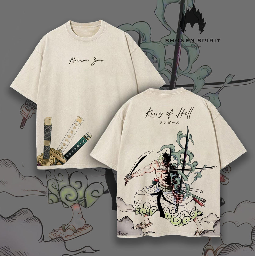 Retro Vintage Zoro x One Piece Anime Vintage - Washed Tee Cotton Menswear Top  | SEP 46