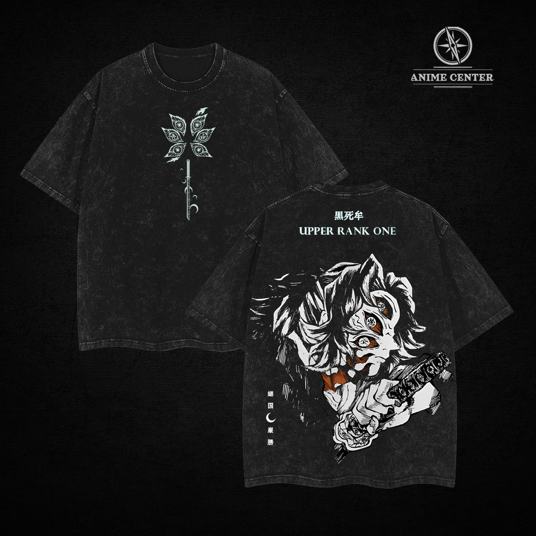 Infinity Castle - Kokushibo - Up Rank One - Demon Slayer Anime – Washed Tee Cotton Menswear Top  | SEP 39