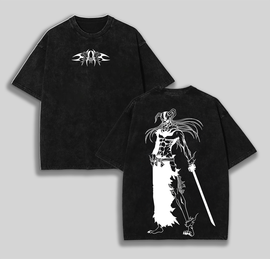 Retro Vintage Kurosaki Ichigo Hollow Bleach Anime Double Printed Washed T-Shirt