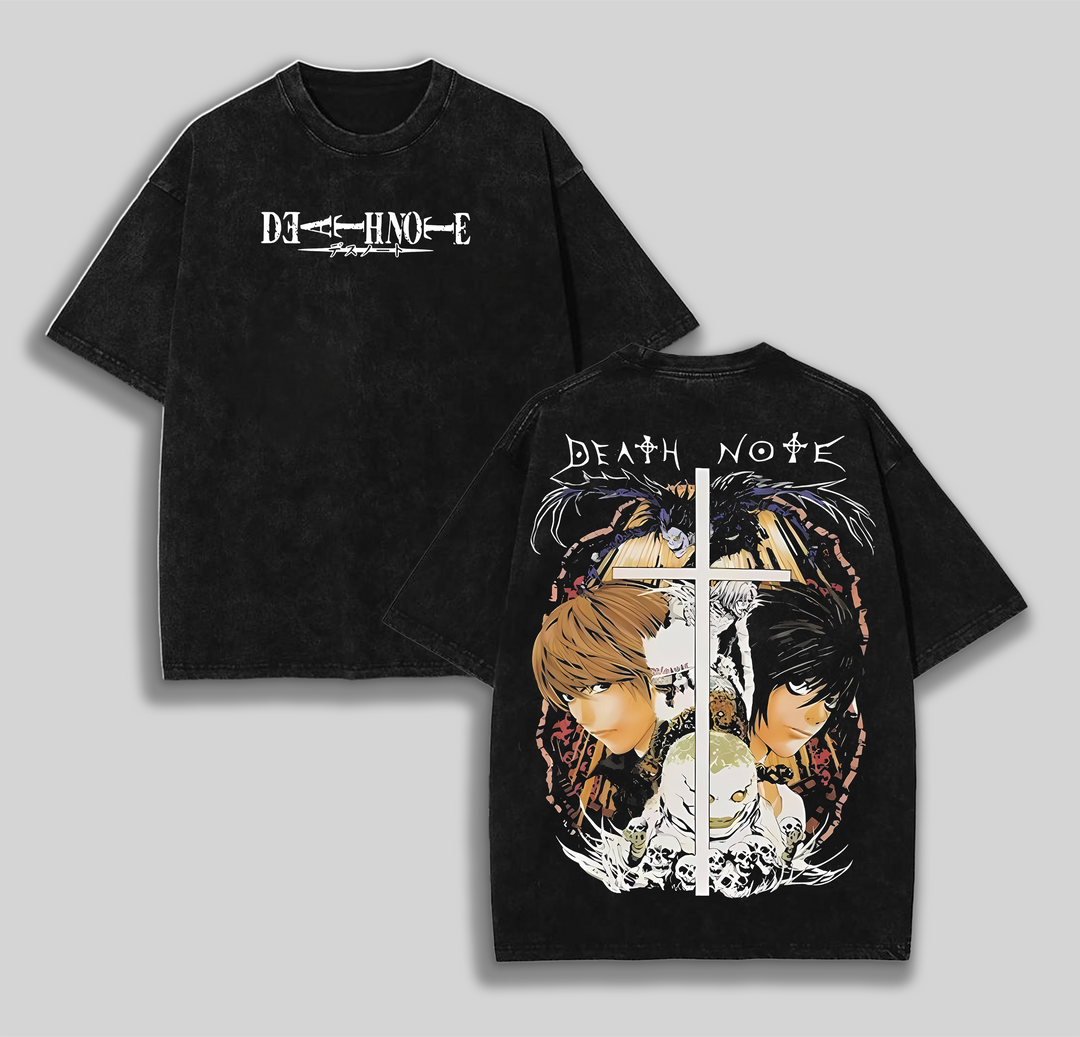 Retro Vintage Death Note Ryuk, Shinigami, Light Yagami Anime Washed Tee
