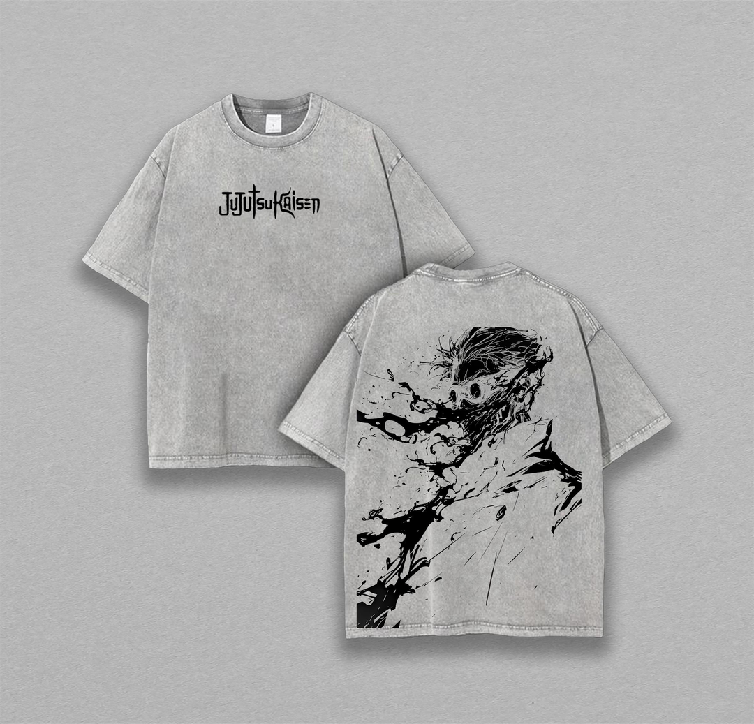 Double Printed Washed T-Shirt Unisex Mineral Anime JJK13
