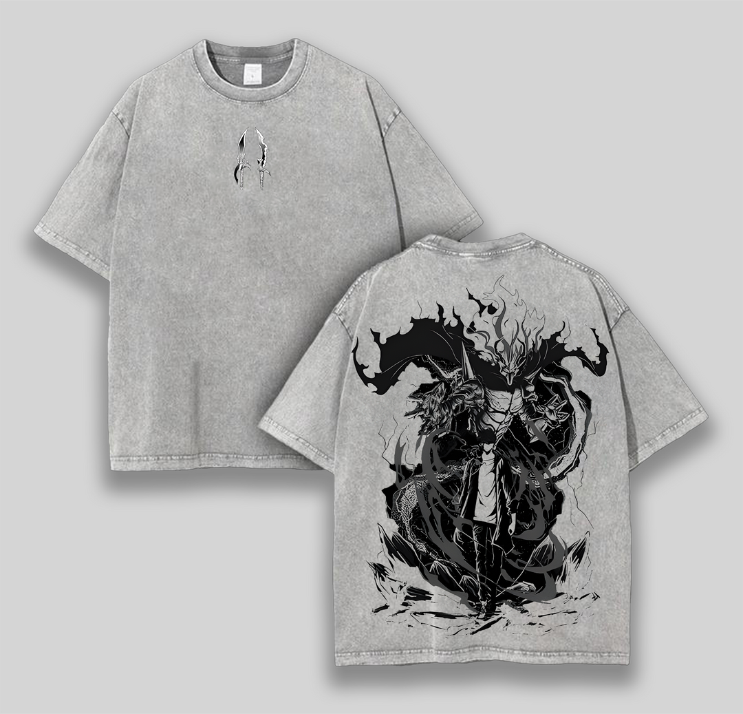Retro Limited Sung Hunter Jin Woo Solo Leveling Anime Vintage Washed Tee Unisex Oversize Anime Manga Washed Heavyweight Cotton T-shirt, Gift For Anime Fan, Anime Lover