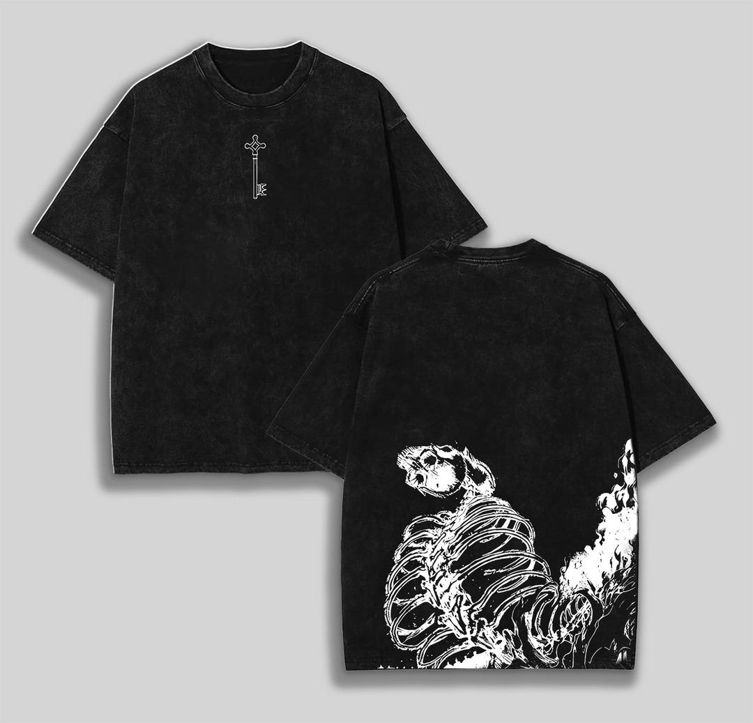 Retro Vintage Demon Eren Yeager Attack On Titan Anime Double Printed Washed Tee Unisex Oversize Anime Manga Washed Heavyweight Cotton T-shirt