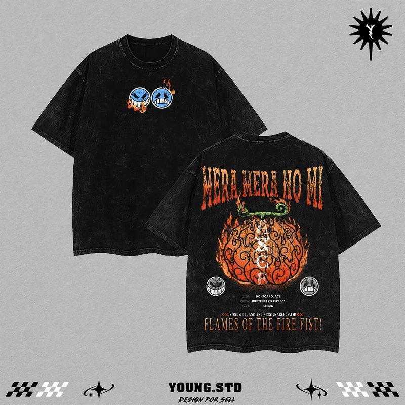 Devil Fruit One Piecee Washed Tee Anime Graphic - Washed Tee Cotton Menswear Top  | SEP 45