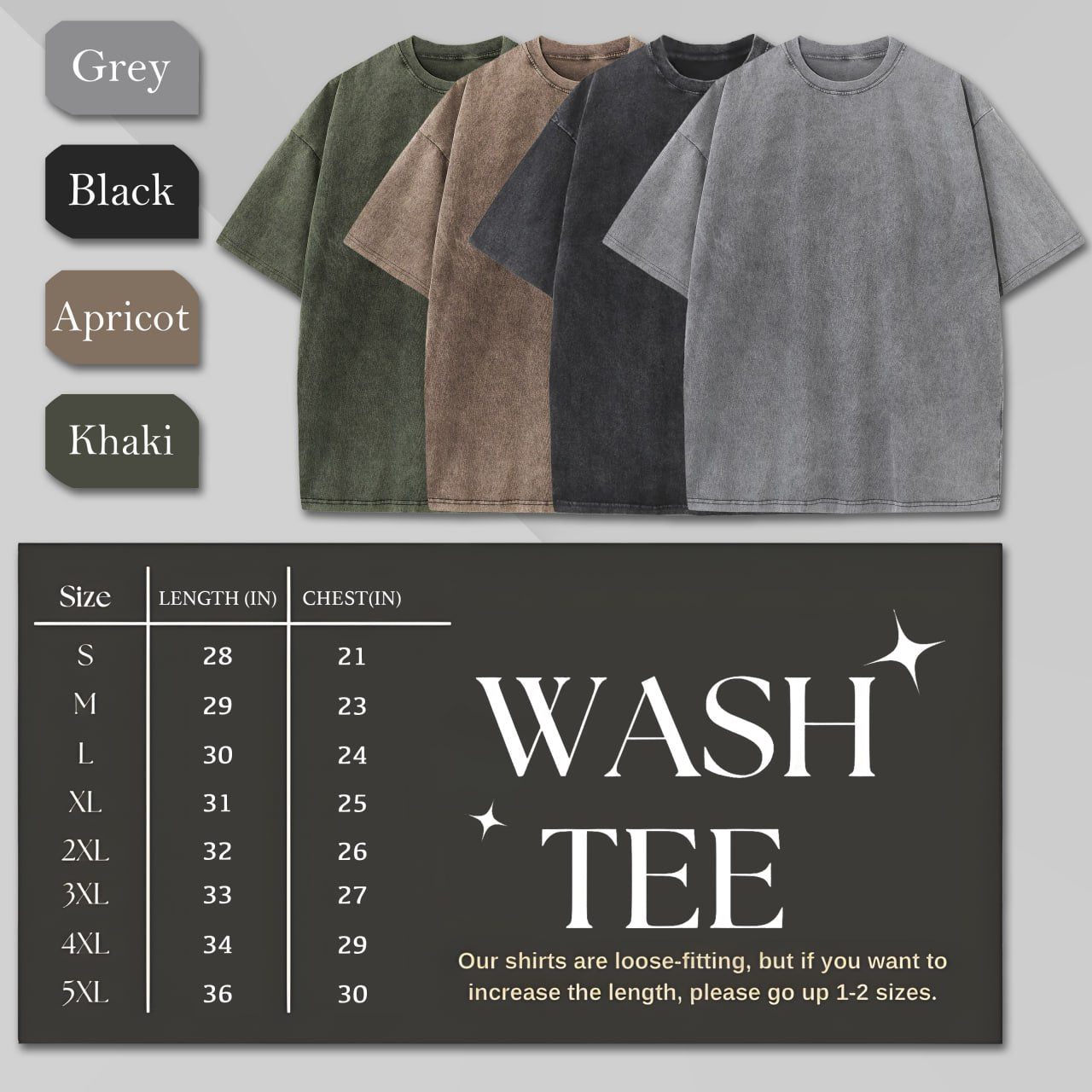 Size Chart Wash Tee