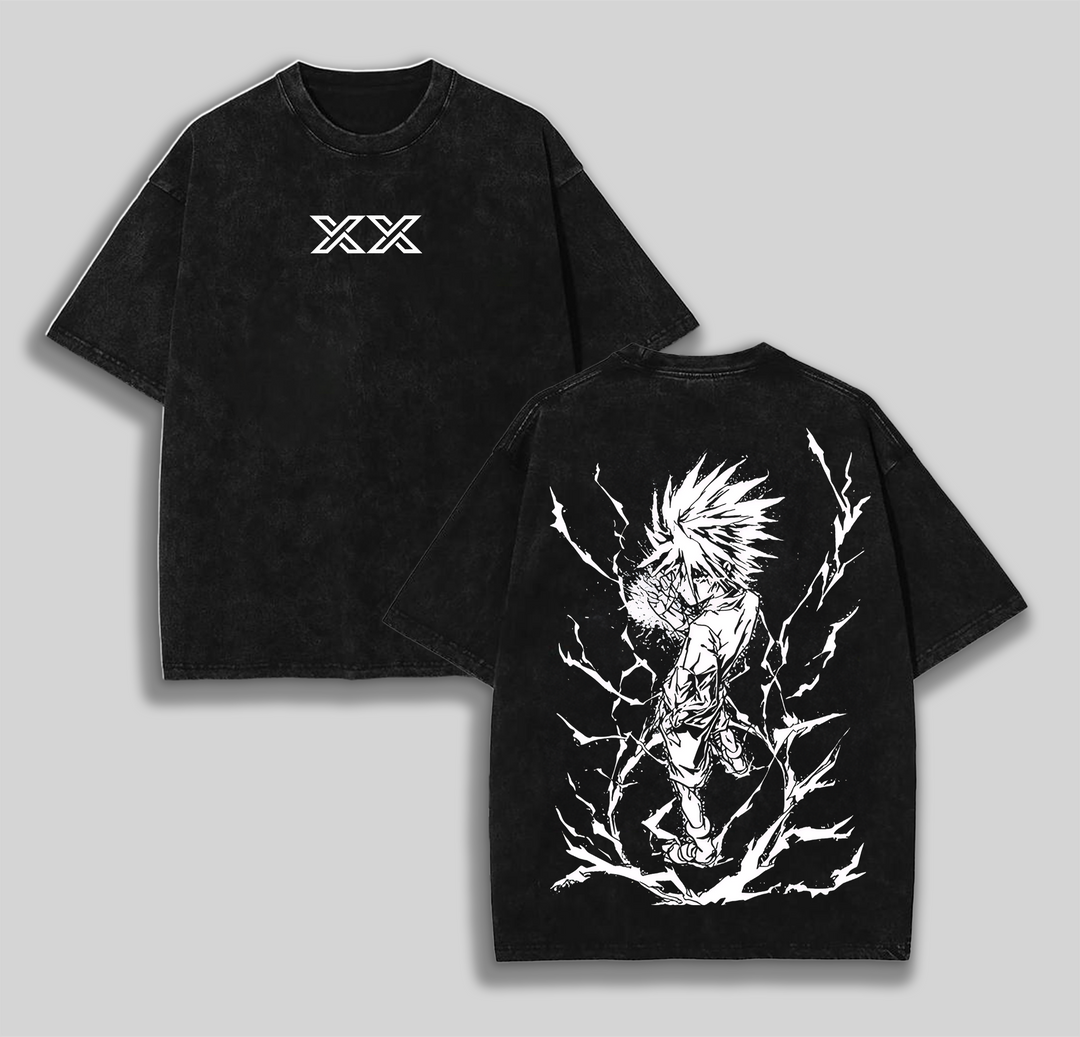 Killua Zoldyck Godspeed Hunter X Hunter Retro Vintage Unisex Oversize Anime Manga Washed Heavyweight Cotton T-shirt, Gift For Anime Fan, Anime Lover
