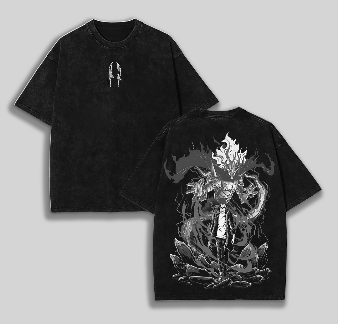 Retro Limited Sung Hunter Jin Woo Solo Leveling Anime Vintage Washed Tee Unisex Oversize Anime Manga Washed Heavyweight Cotton T-shirt, Gift For Anime Fan, Anime Lover