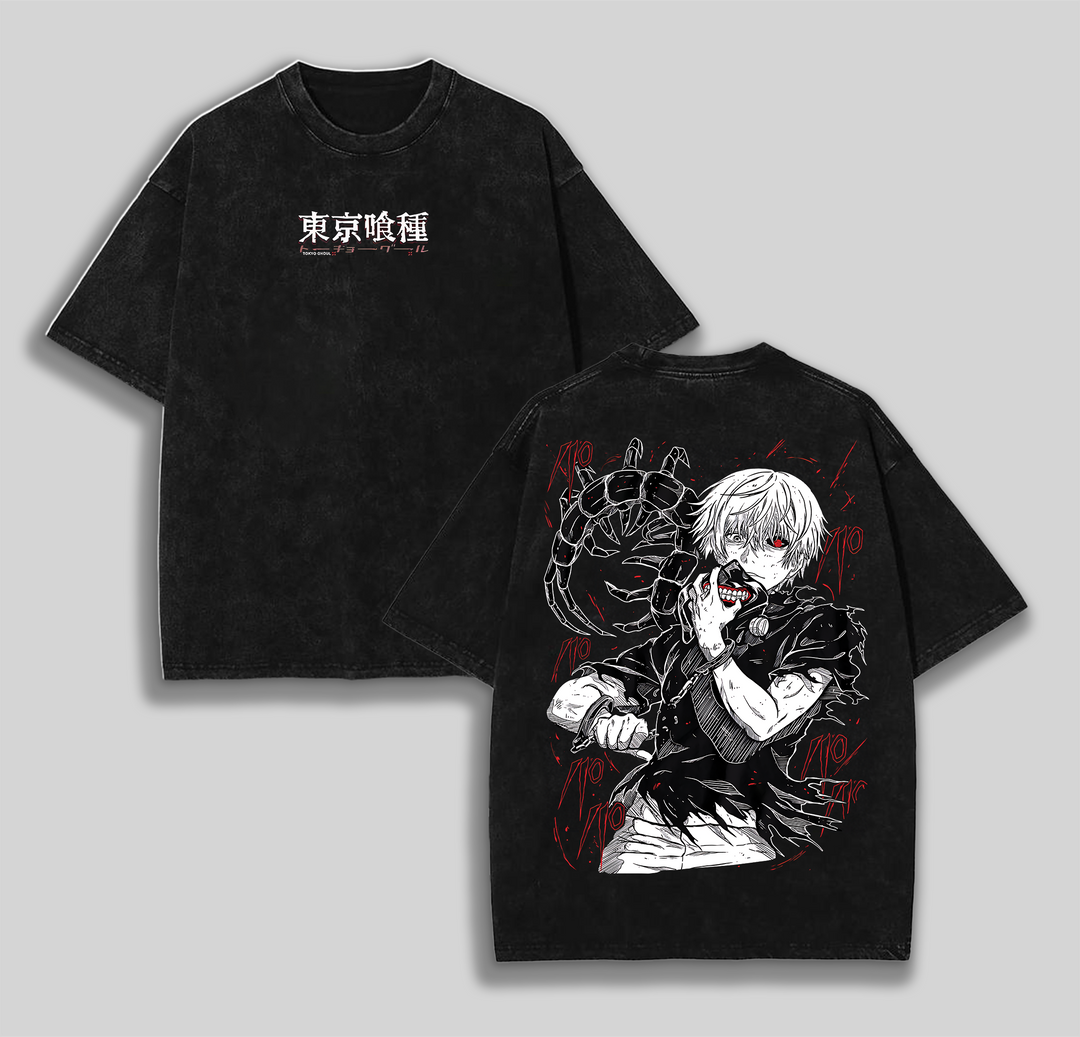 Retro Vintage Ken Kaneki Tokyoooo Ghoul Unisex Oversize Anime Manga Washed Heavy | 'TTT'