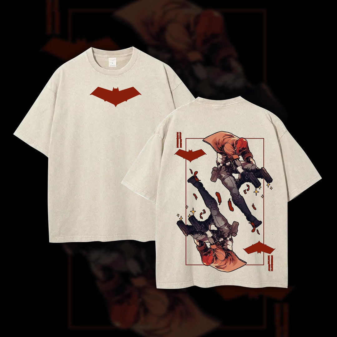 Red Hood, Nightwing Print – Washed Tee Cotton Menswear Top  | SEP 31