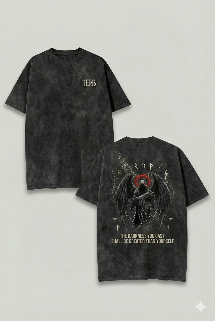 Acid Wash Streetwear Tee & Hoodie – Shadow Angel Dark Graphic