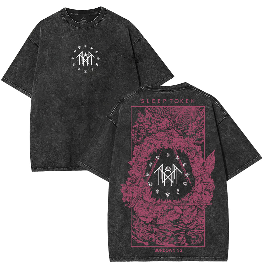 Retro Limited Sleep Token Rose Heavy Metal Shirt, Unisex Oversize Rock Band Washed Heavyweight Cotton Tshirt ,Gothic Punk Emo Grunge Y2K Outfits Top