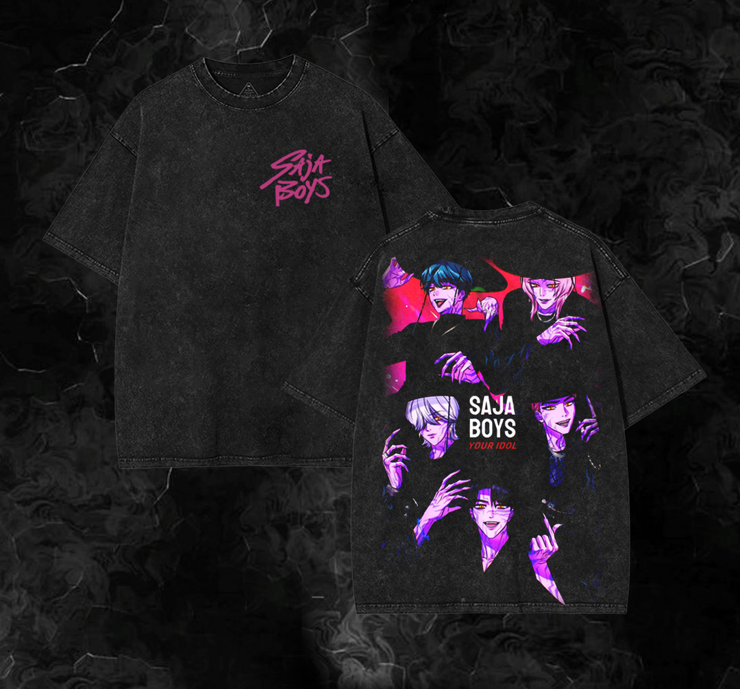 'Saja Boys' branding on a dark background