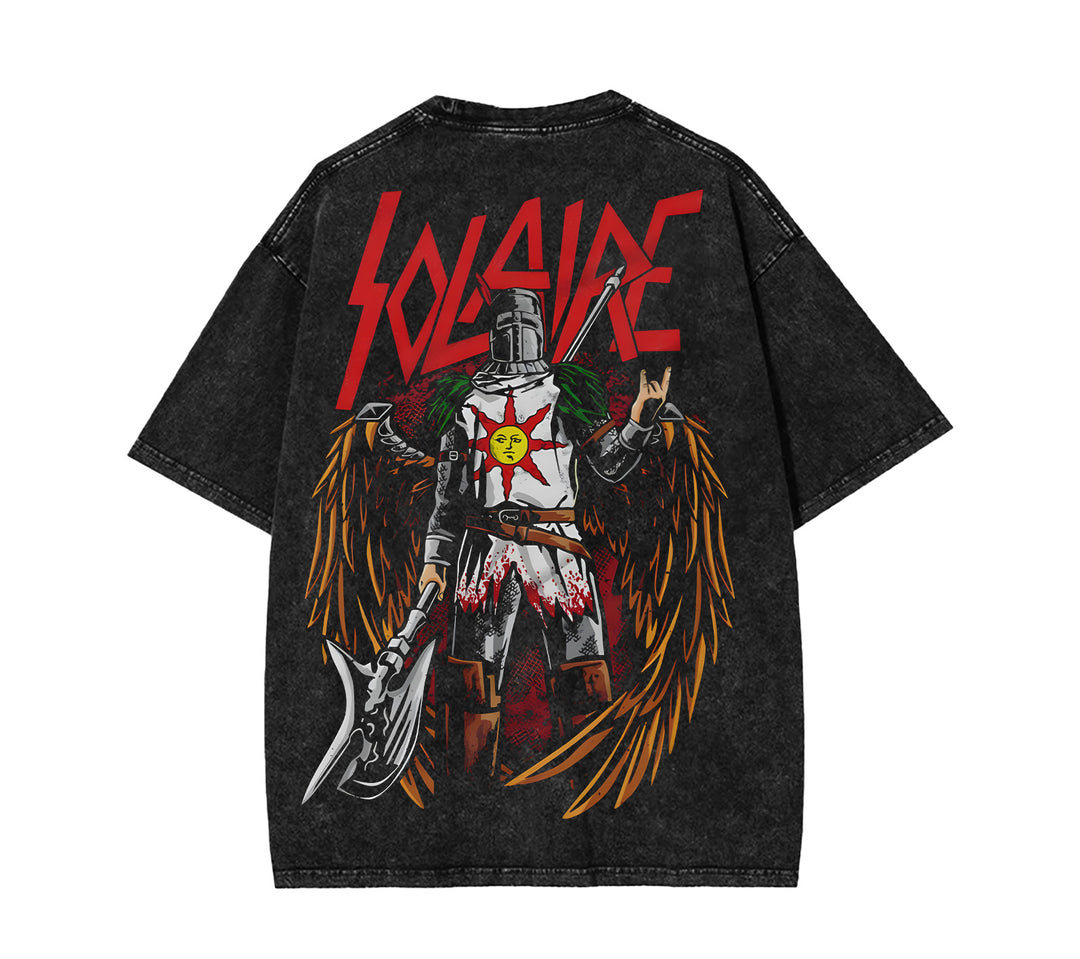 "PRAISE THE SUN" DARK SOULS Men's Washed Short Sleeved Top [TPR]