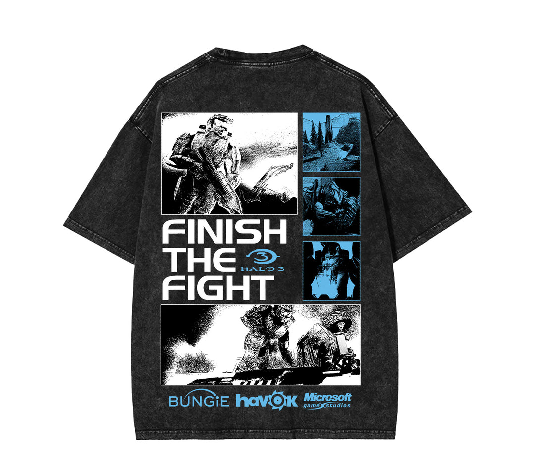 Halo Finish The Fight Double Printed Unisex Acid Washed Cotton T-Shirt [TPR]
