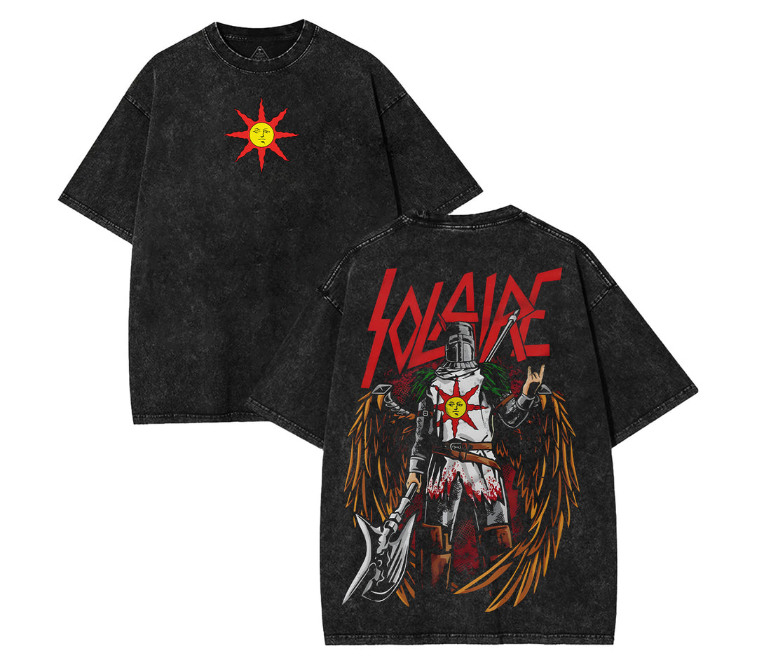 "PRAISE THE SUN" DARK SOULS Men's Washed Short Sleeved Top [TPR]