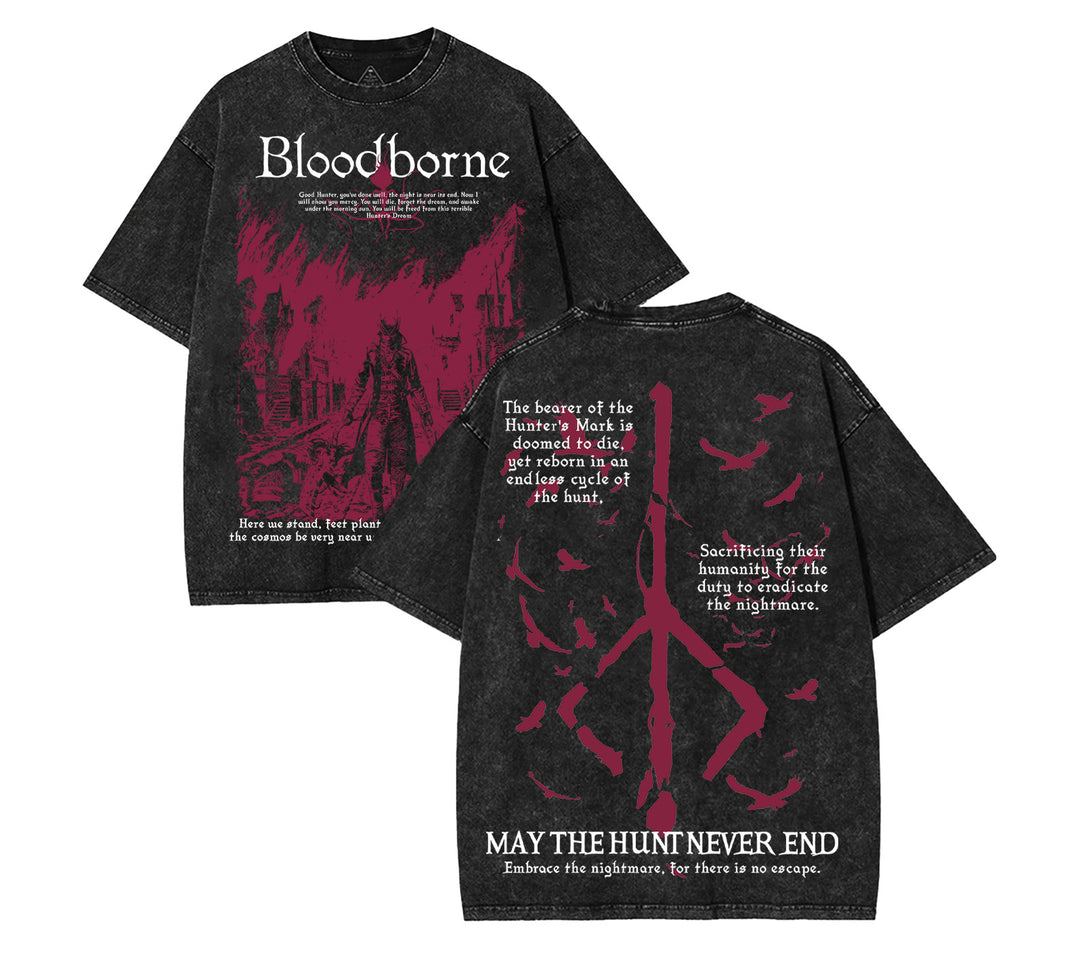 Bloodborne Double Printed Unisex Acid Washed Lightweight Cotton T-Shirt [TPR]