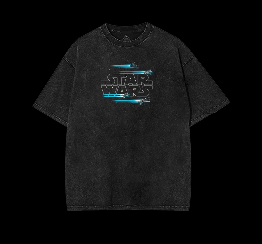 Back t-shirt with 'Star Wars' logo on a black background
