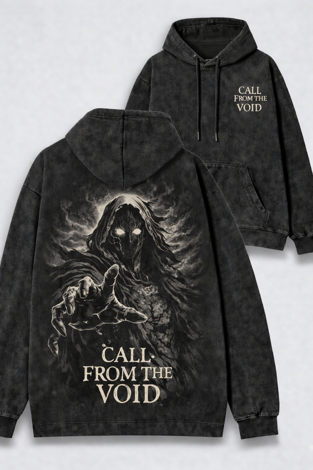 Call From the Void Graphic Tee and Hoodie – Off-White on Black Streetwear