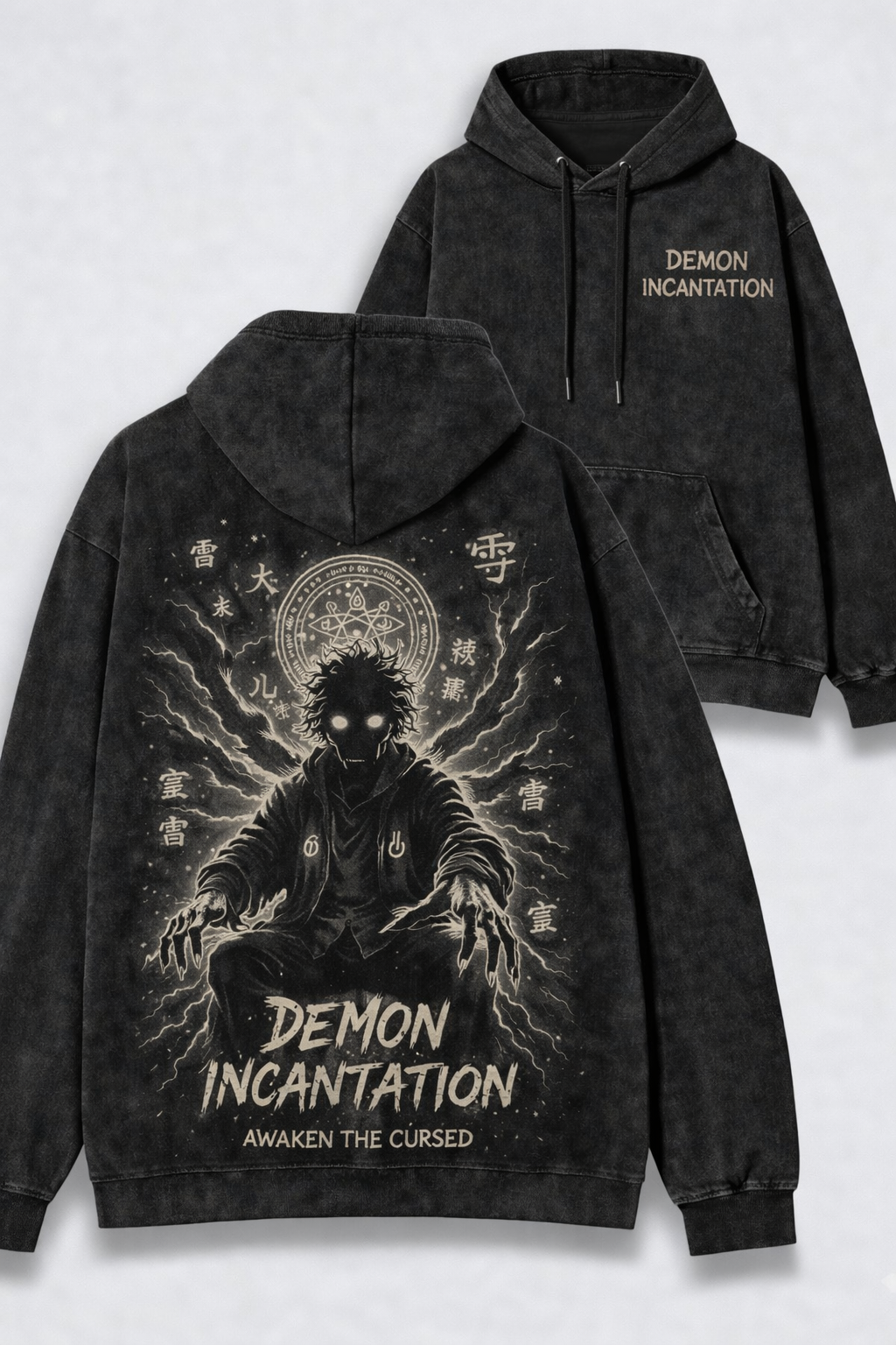 Demon Incantation T-shirt – Minimal Occult Acid Wash Tee & Hoodie