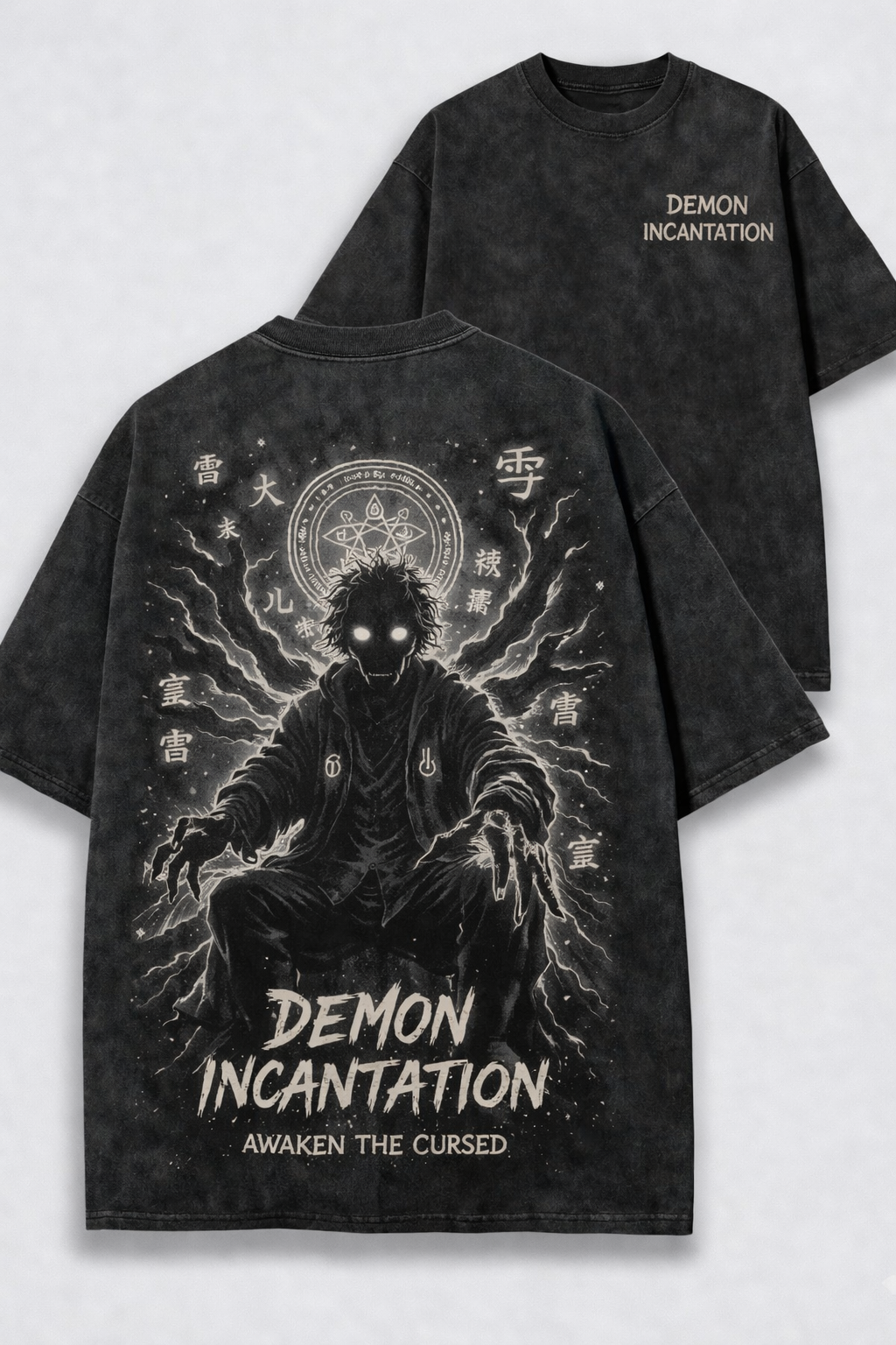 Demon Incantation T-shirt – Minimal Occult Acid Wash Tee & Hoodie
