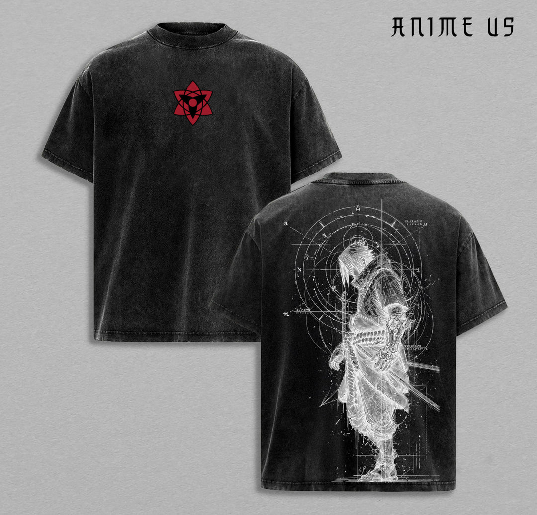 Sasuke x Naruto Anime Double Printed Vintage - Washed Tee Cotton Menswear Top  | SEP 44