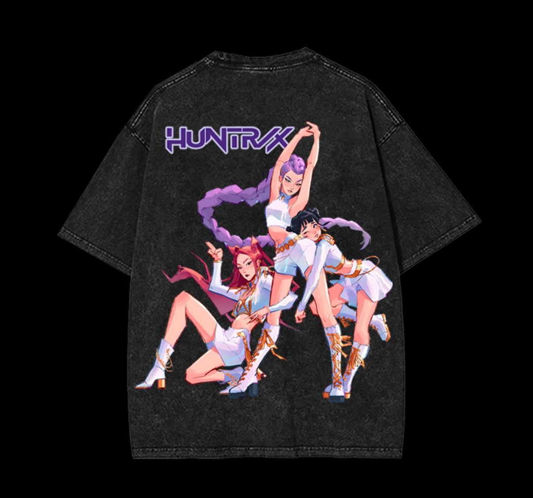 "Huntrix" Kpop Demon Hunter Unisex Round Neck Movie Wash Shirt