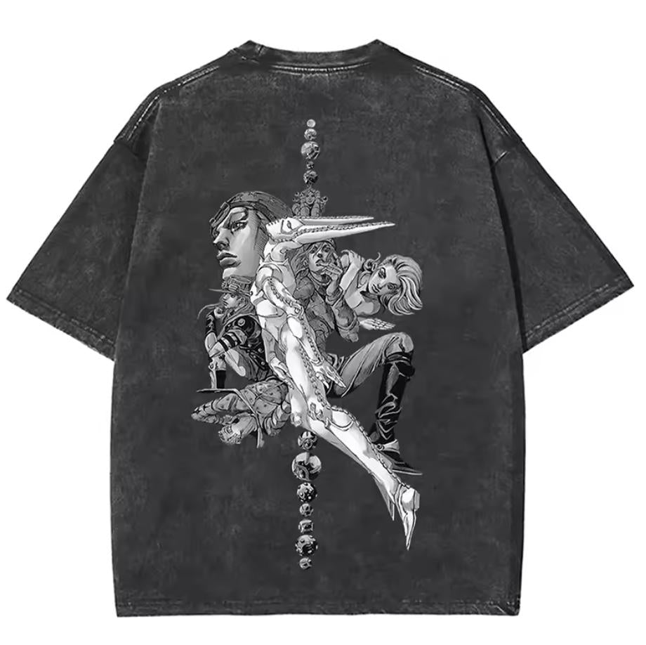 Men Tees Vintage JOJO Bizarre Adventure Steel Ball Run Vol Washed T-Shirt