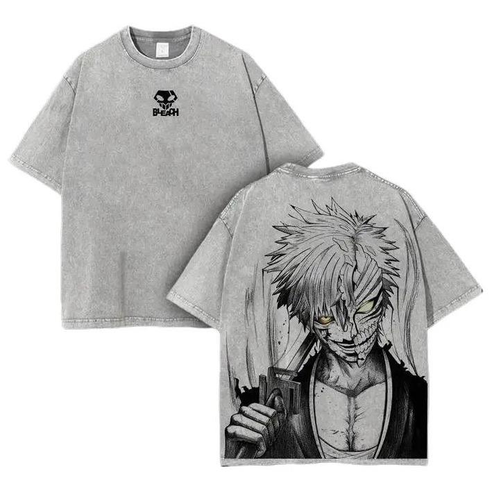 Kurosaki Ichigo Bleach Anime Double Printed Vintage Washed Tee Unisex