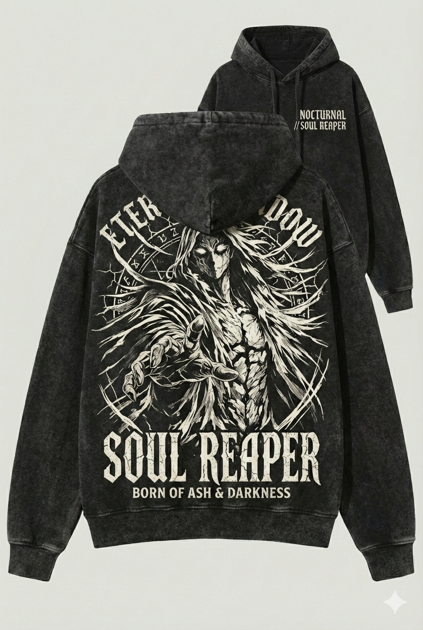 Soul Reaper Oversized Streetwear Hoodie and T-shirt & Acid Wash Tee