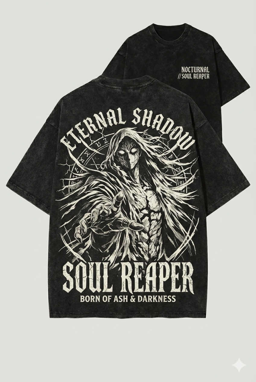 Soul Reaper Oversized Streetwear Hoodie and T-shirt & Acid Wash Tee