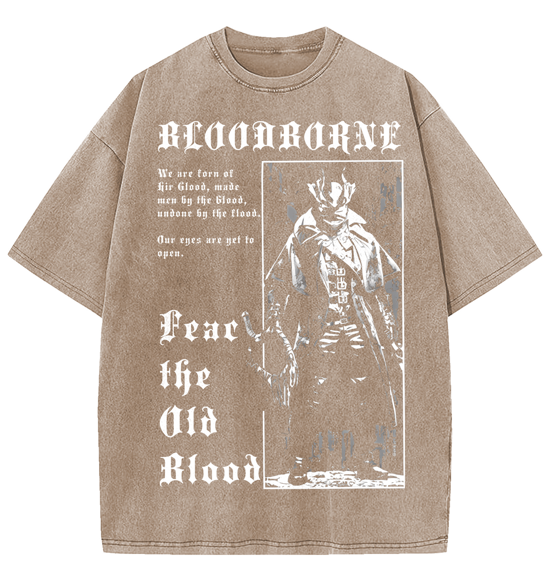 BLACK "Fear The Old Blood" Oversized Gothic Bloodborne Fan Shirt | Edgy clothing | Alt Clothing | Snow ed Shirt Crewneck Cotton Menswear Top apparel