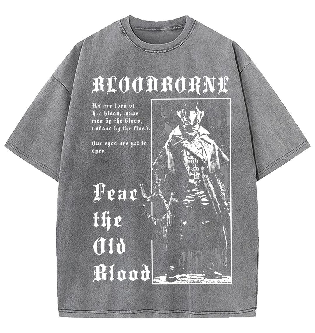 BLACK "Fear The Old Blood" Oversized Gothic Bloodborne Fan Shirt | Edgy clothing | Alt Clothing | Snow ed Shirt Crewneck Cotton Menswear Top apparel