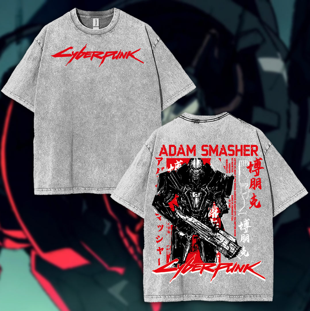 Adam Smasher - Cyberpunk 2077 Double Printed Washed T-shirt