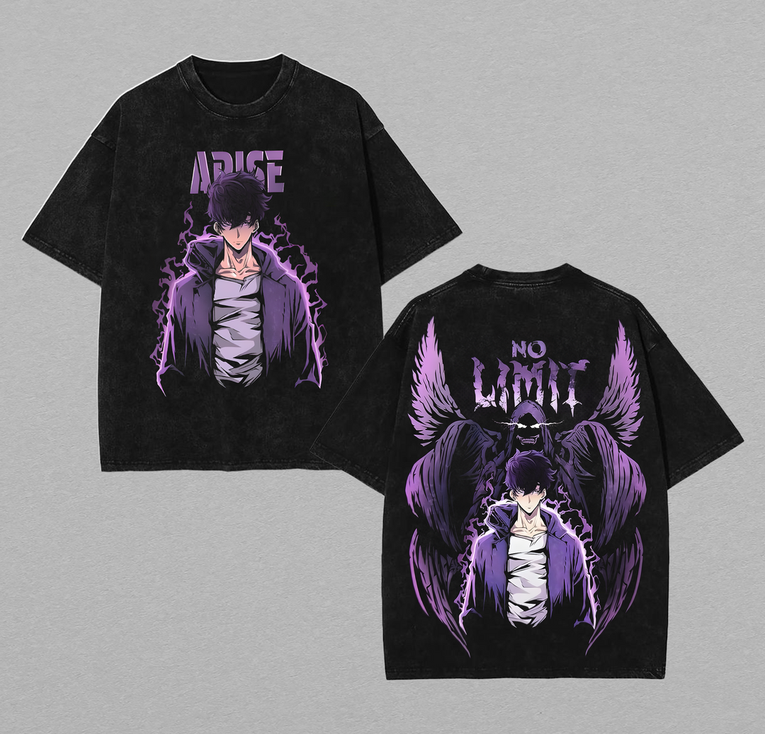 Style Sung Jin Woo x Solo Leveling Anime Clothing Manga T-shirt Washed
