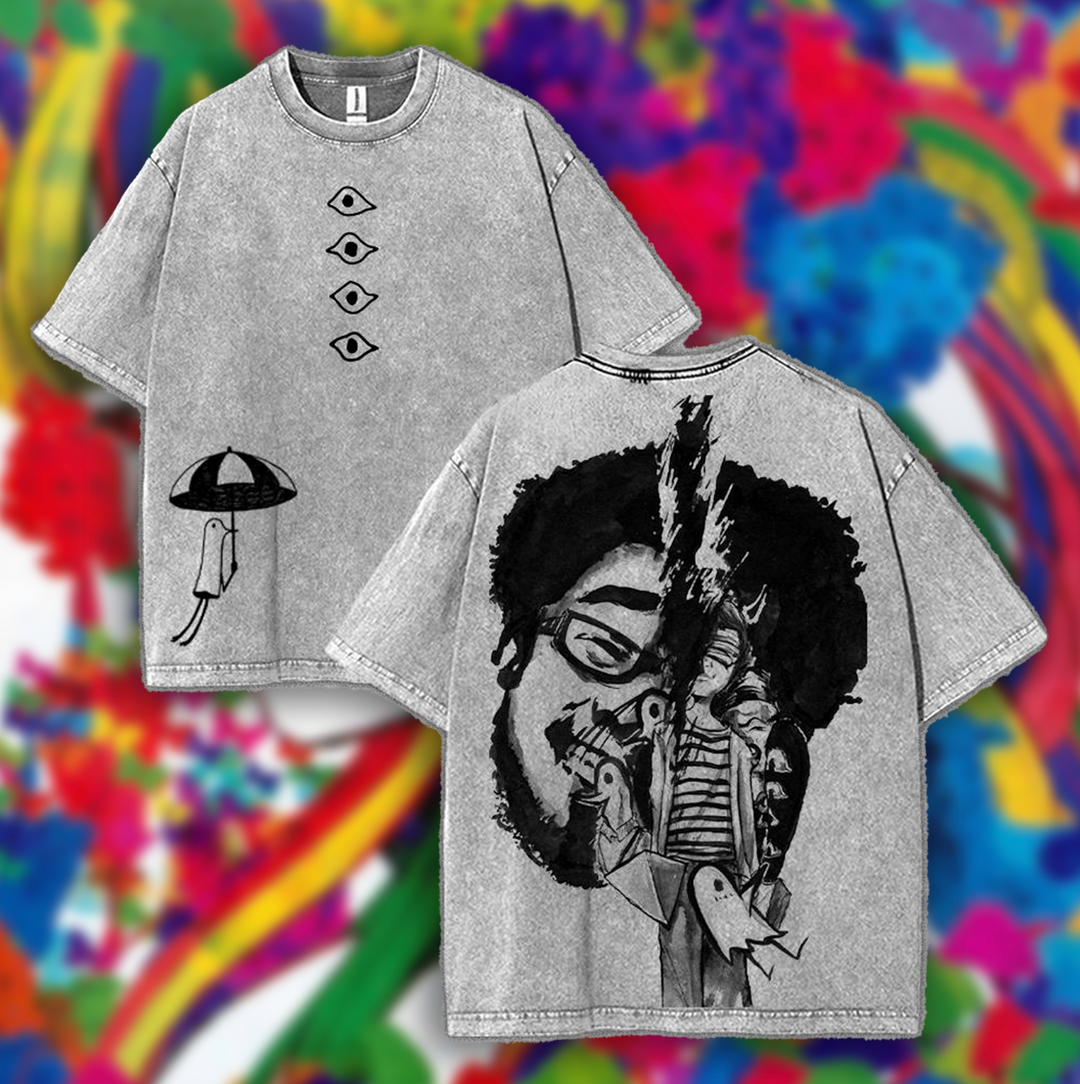 Goodnight Punpun Anime Double Printed Lightweight Acid Washed Tee